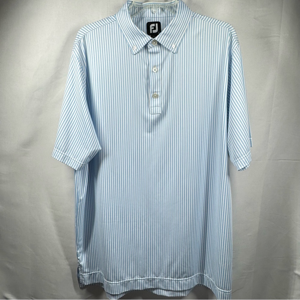 FootJoy Men's Large‎ Blue White Stripe Button Down Collar Shirt